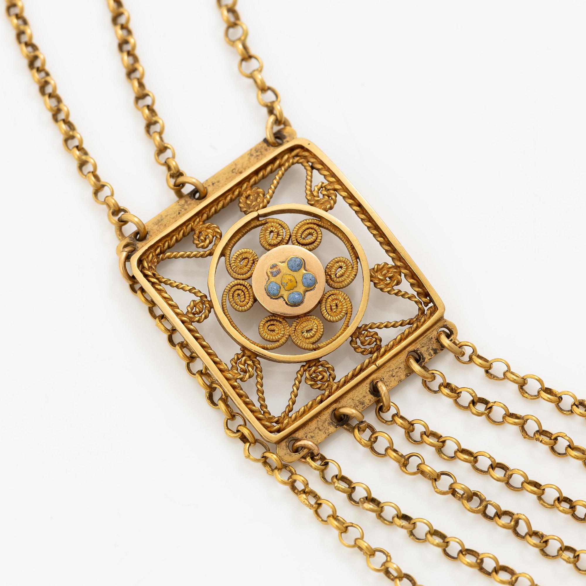 Collier 18K guld med emaljdekor, 1800-tal.