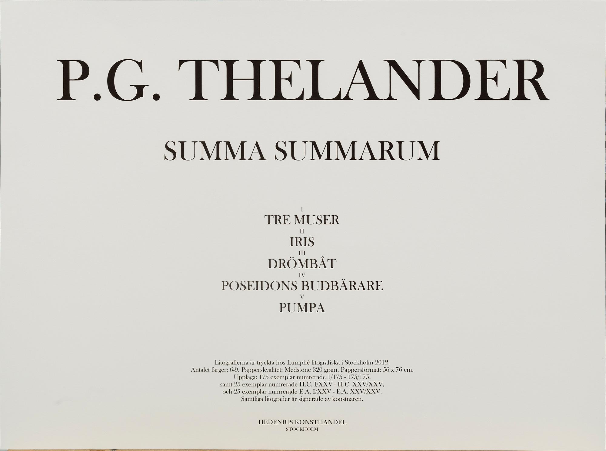 PG THELANDER, 5 litografier, mapp "Summa Summarum" 38/175 Hedenius konsthandel 2012.