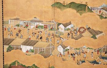 A Japanese six fold screen, Edo period (1603-1868).