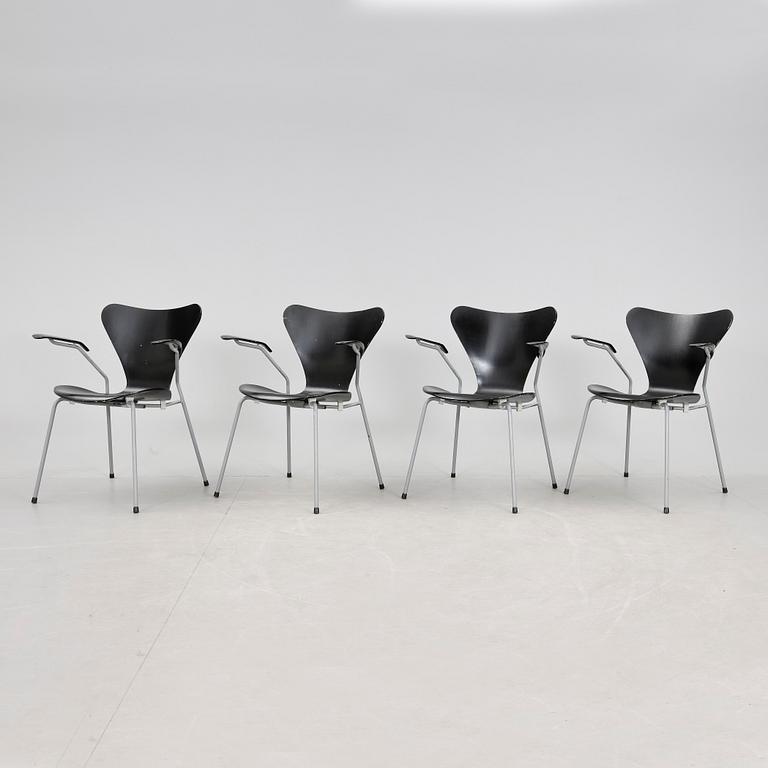 KARMSTOLAR, 4 st, "Sjuan", Arne Jacobsen för Fritz Hansen, formgiven 1955.