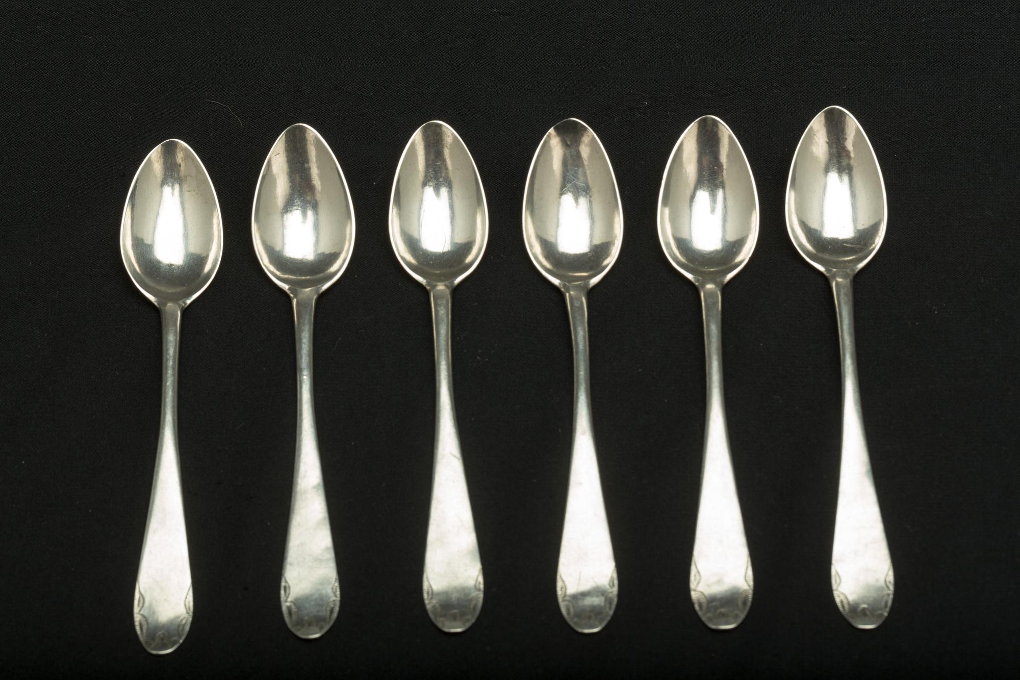 TESKEDAR, 6 st. Silver, Jonas Nicolaus Dalin(1759-1786). Laholm. Ca 50g.