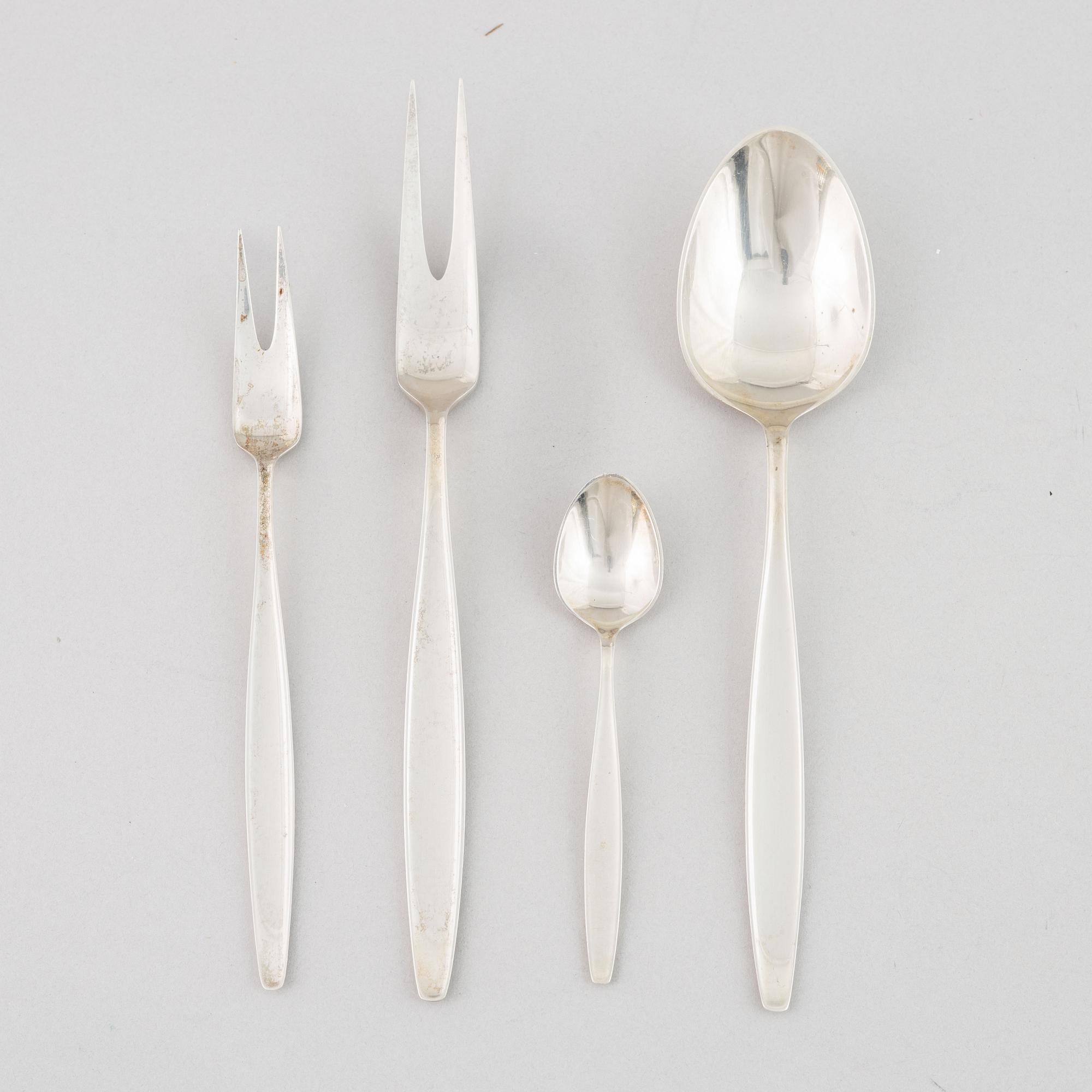 Tias Eckhoff, cutlery set, 99 pieces, sterling silver, "Cypress", Georg Jensen, Denmark.