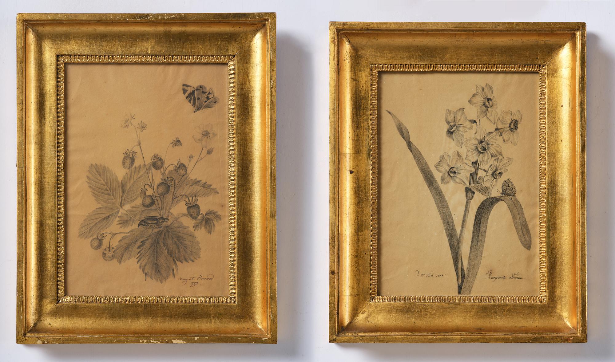 Ramar, ett  par, Sverige, tidigt 1800-tal, Empire, med blomsterstudier av Margareta Tröne (1804-1830).