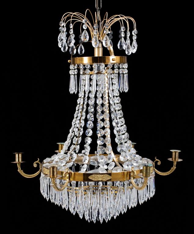 LJUSKRONA, senempire stil, 1900-talets mitt. Höjd ca 74 cm, exklusive kedja.