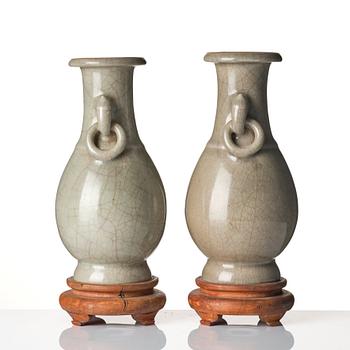 A pair of ge glazed vases made in to table lamps, Qing dynasty.