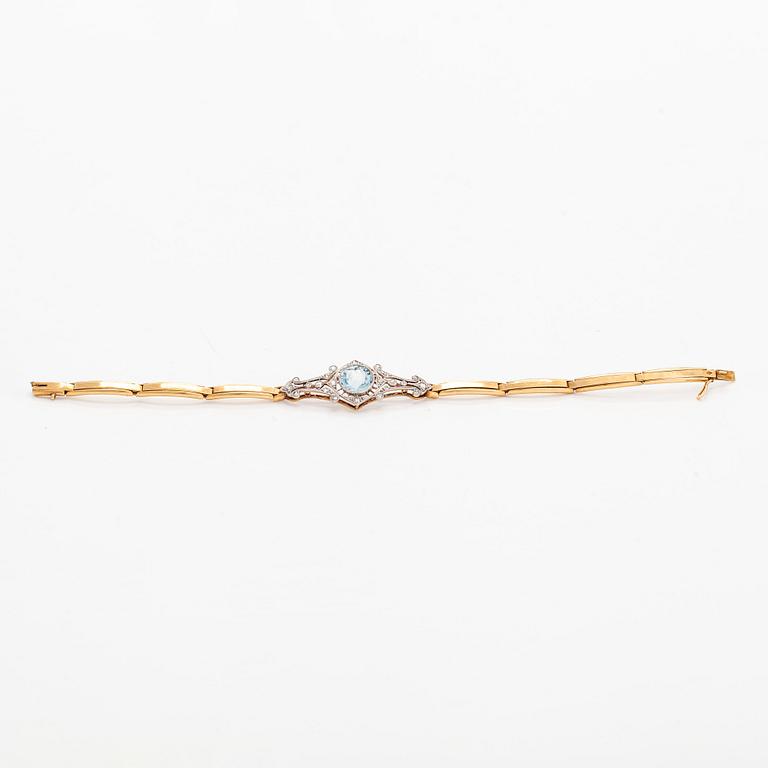 Bracelet, faceted aquamarine, rose-cut diamonds, 18K gold.