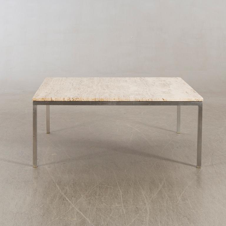 Coffee table, 1960s-70s, travertine, steel.