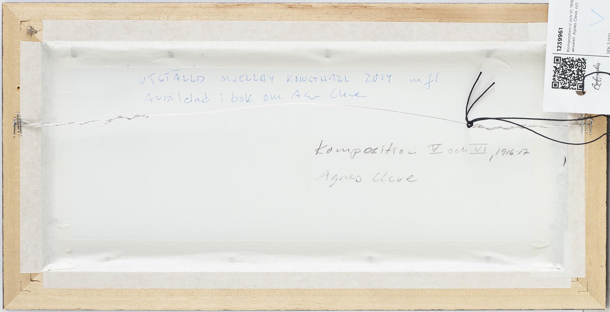 Agnes Cleve, water colours, 2, framed together, 1916-17, signed.