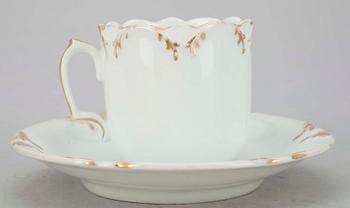 KAFFEKOPPAR, 9 st, porslin, ej stämlade, 1800-tal.