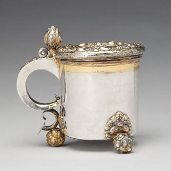 A Baltic late 17th century parcel-gilt silver tankard, mark of Johann Christoph Holst, Reval (1698-1710).