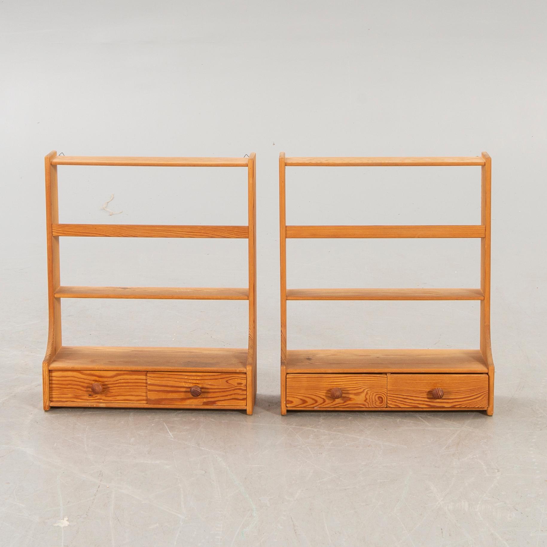 A pair of 1950s pine wall shelves possibly Carl Malmsten.