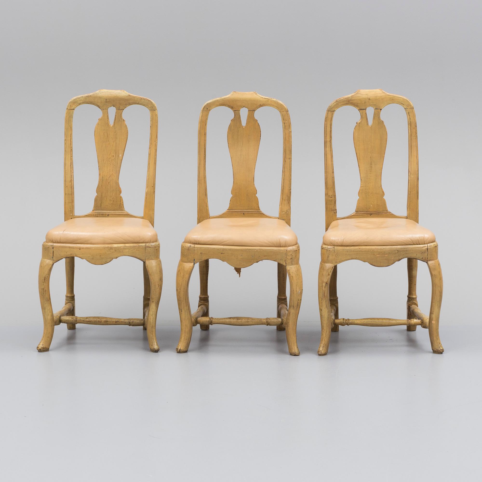 A set of three rococo chairs, 18th century.