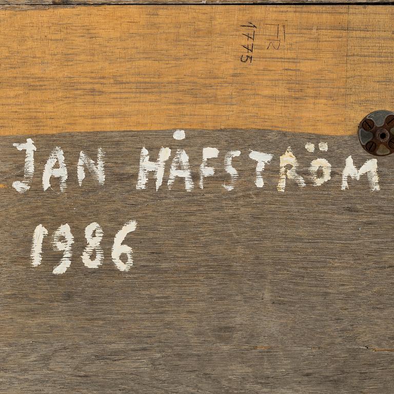 JAN HÅFSTRÖM, mixed media and collage on wooden panel, 1986, signed.