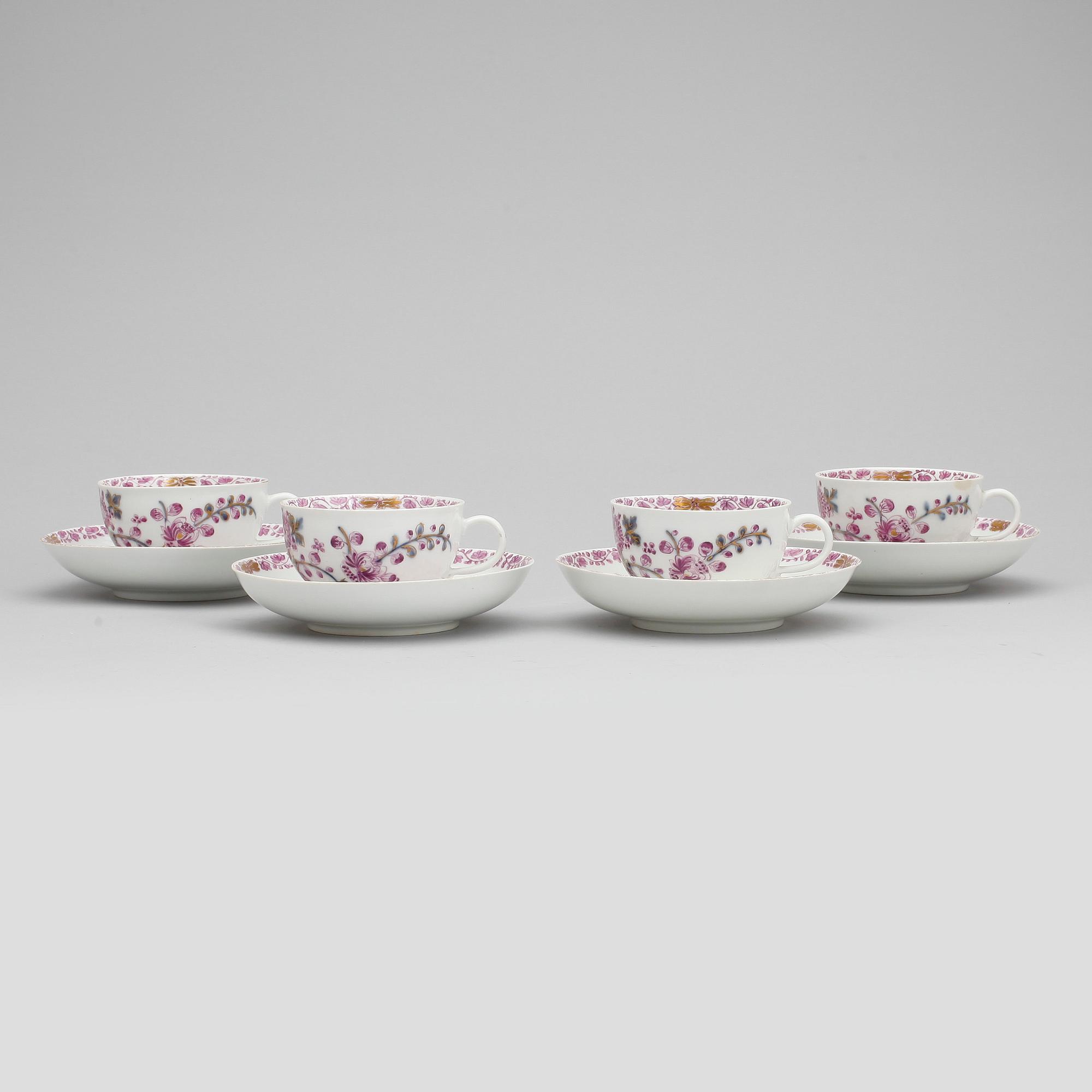 KOPPAR MED FAT, porslin, Meissen liknande, 1800-tal.