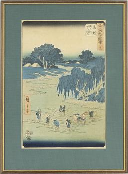 Ando Utagawa Hiroshige, after, three colour woodlbock prints, early 20th century.