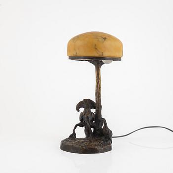 Friedrich Gornik, a bronze table lamp modelled with black grouse, Jugend, 1910's/20's.