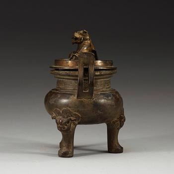 A bronze tripod censer with cover, late Ming or early Qing Dynasty, 17th Century.