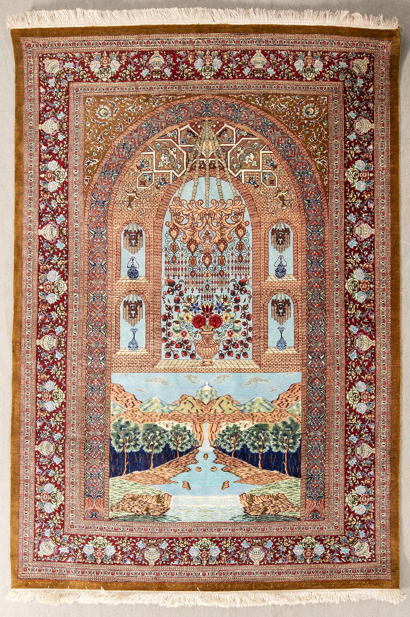 Ghom rug old/semi-antique silk approx. 148x101 cm.