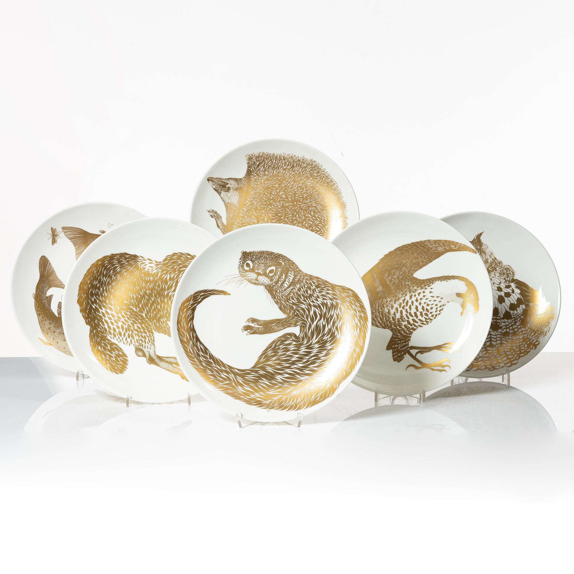 Paul Hoff, 20 plates, 'Arter i fara', Gustavsberg.