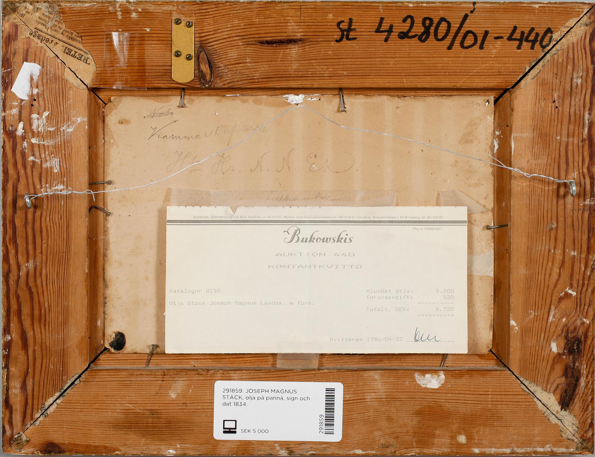 JOSEPH MAGNUS STÄCK, olja på pannå, sign och dat 1834.
