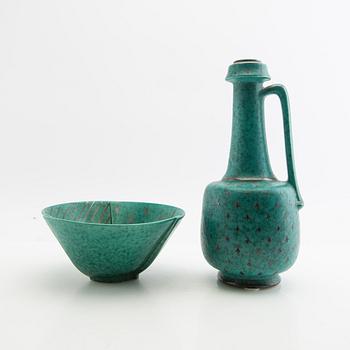 Wilhelm Kåge, skål samt vas med hänkel, "Argenta", Gustavsberg, 1948-1949.
