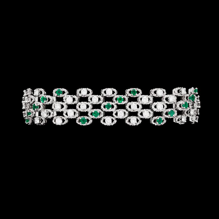 An emerald and brilliant cut diamond bracelet, tot. app. 2.50 cts.