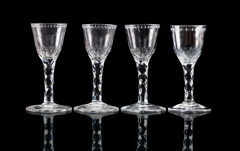 A set of 18 ale glasses, 18th Century.