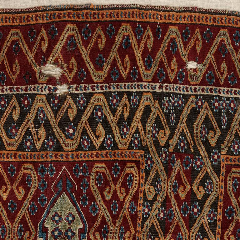 A CARPET FRAGMENT. An antique Central Anatolian Saff. 152,5 x 140,5 cm.