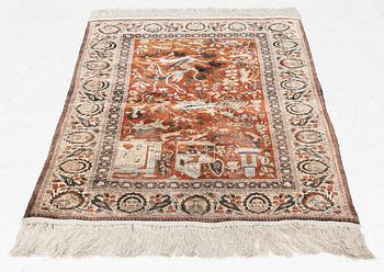 A Keysari figural silk rug, c. 121 x 76 cm.