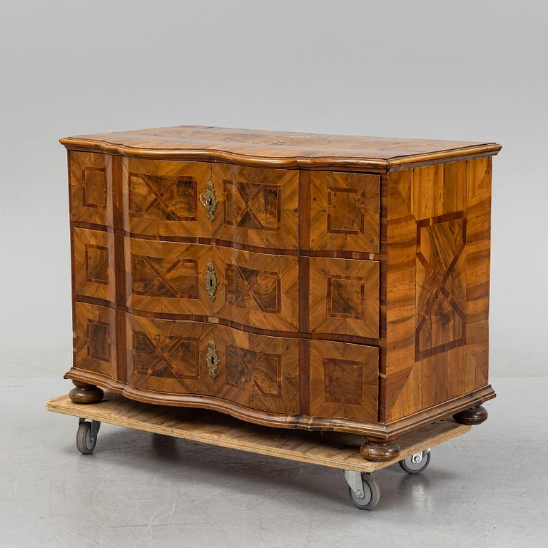 A central european late baroque chest of drawers, first part of the 18th century.