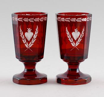 BRÖLLOPSBÄGARE, 1 par, glas, Böhmen, 1900-talets mitt.