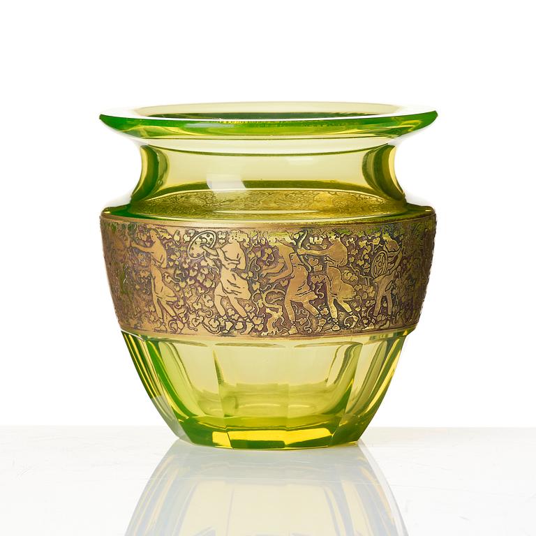 A 'Fipop' glass bowl and two vases, Moser Czechoslovakia, 1911-1938.