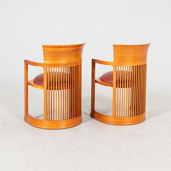 Frank Lloyd Wright Armchairs, "606 Barrel Taliesin", a pair, for Cassina 1986, Signed and numbered 18361 and 18657.