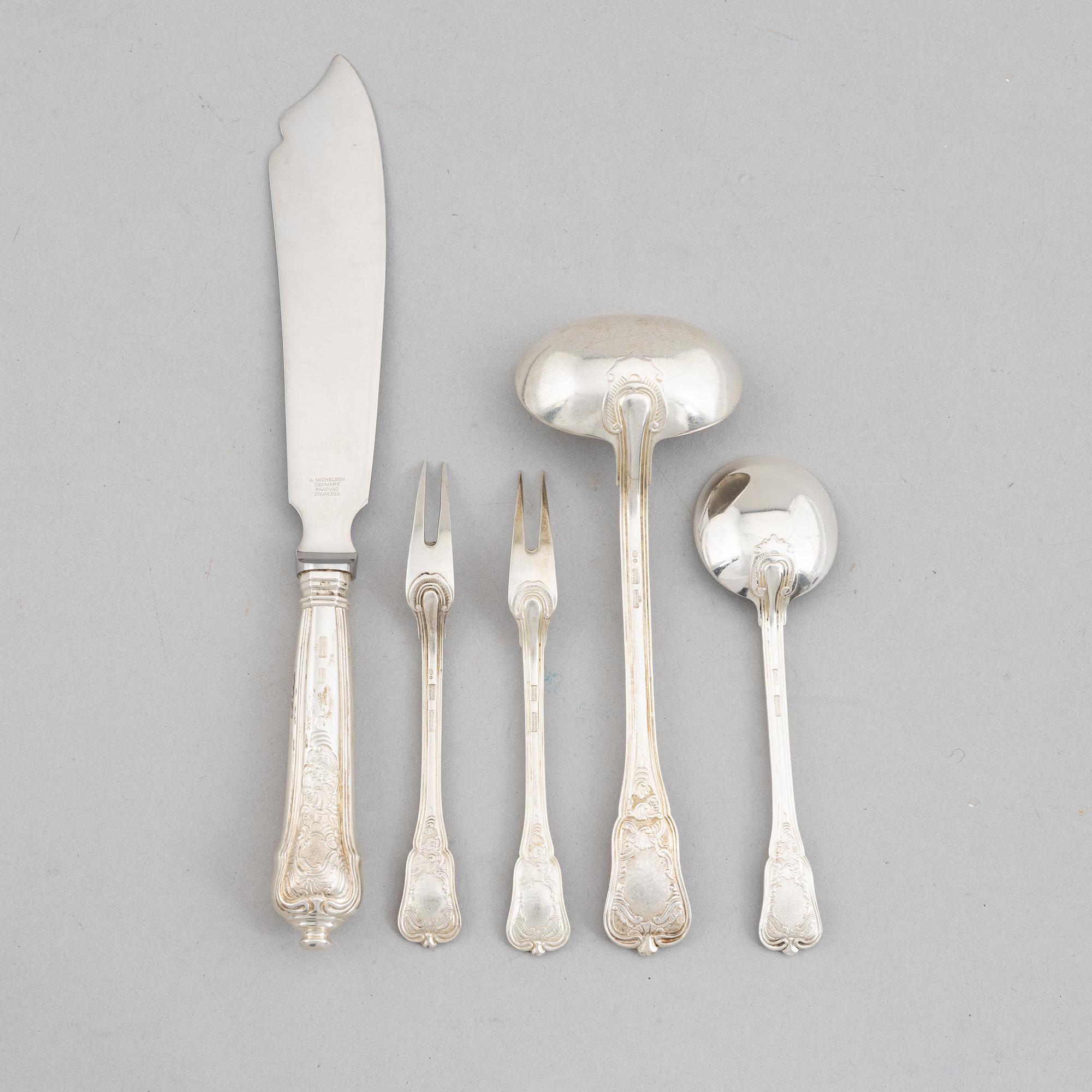 Ole Hagen, serveringsbestick, 5 delar, sterlingsilver, "Rosenborg", A Michelsen, Köpenhamn omkring 1960.