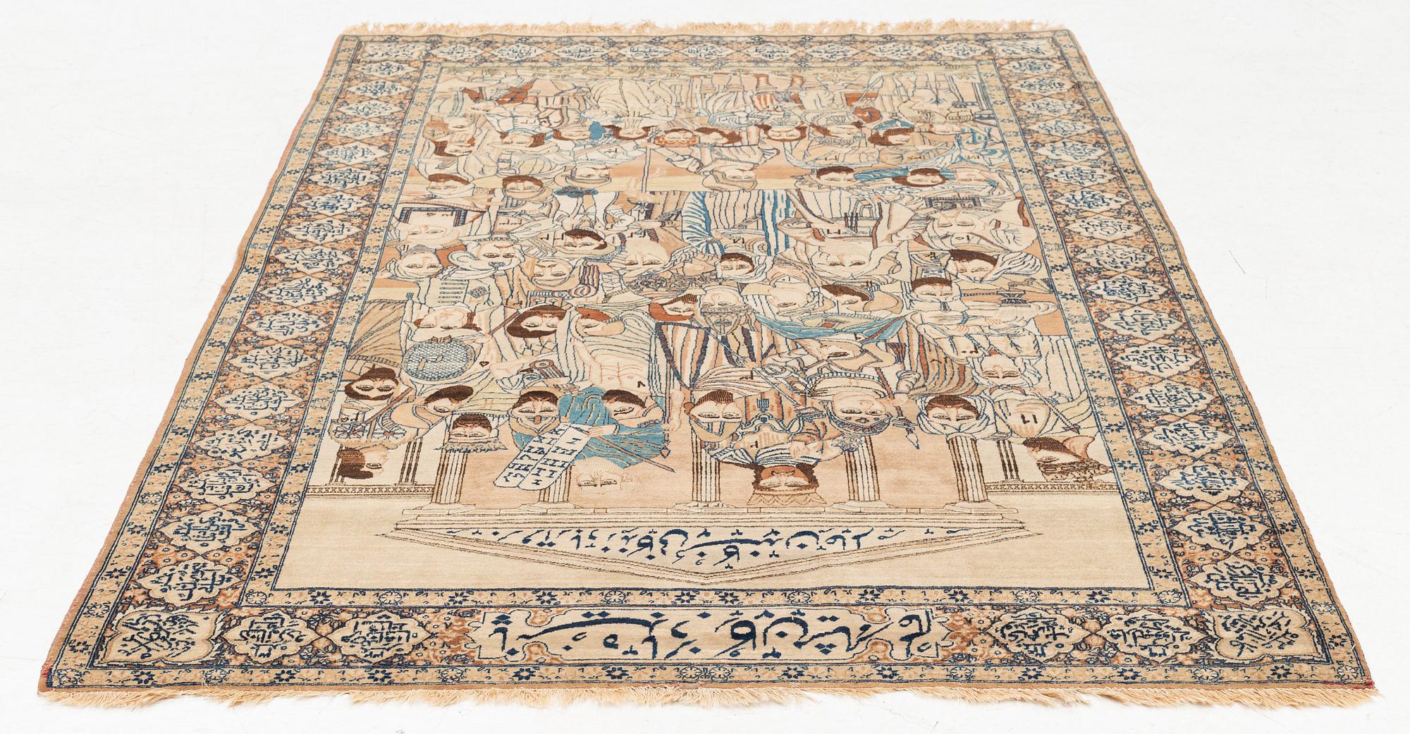 Matta, antik, Kirman Laver "Mashahir" (Världens härskare), ca 230 x 143 cm.