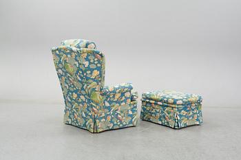 A Swedish armchair and stool, Norell Möbel, late 20th century.