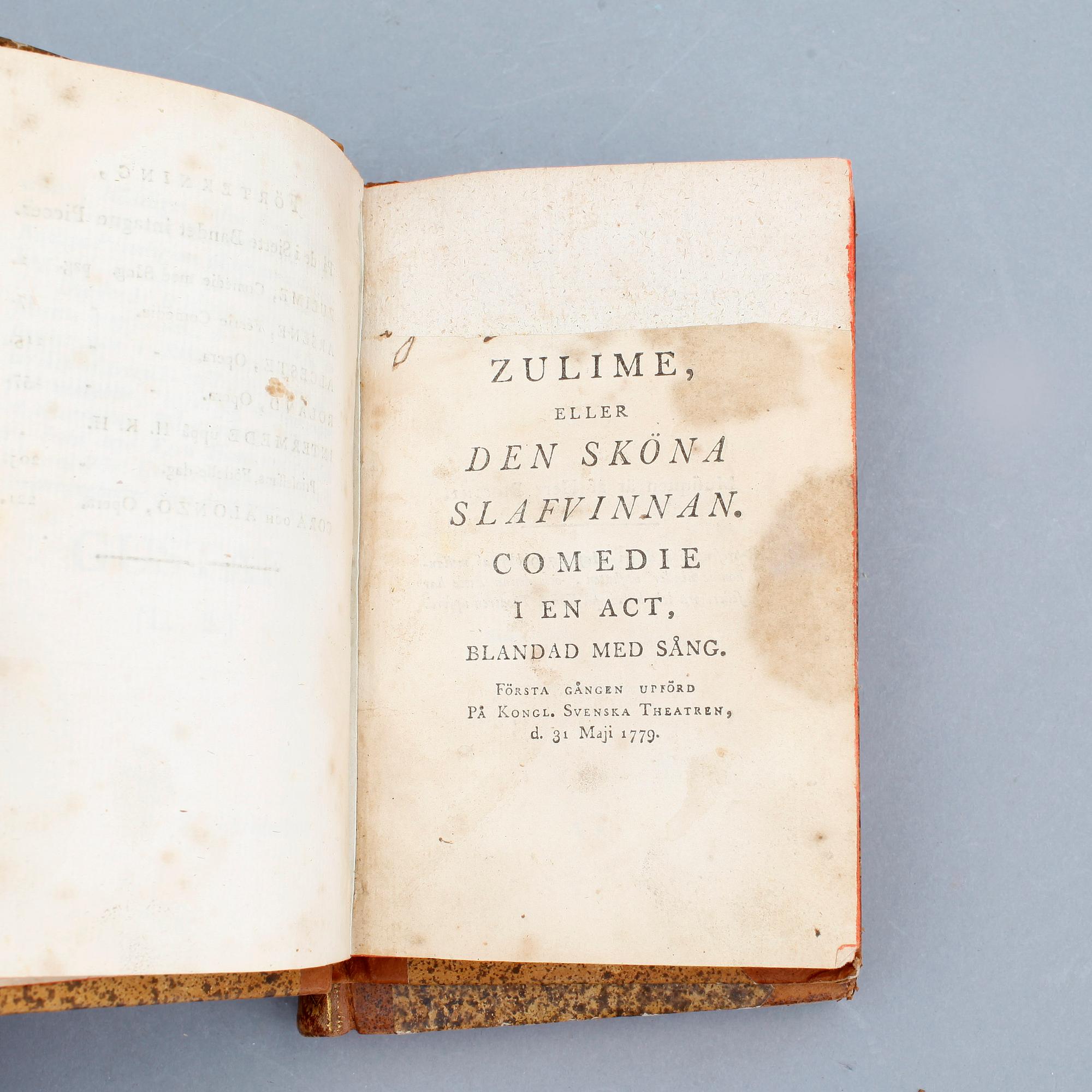 BOKVERK, 6 vol, "Kongl. Svenska Theatren", Stockholm 1778-85.
