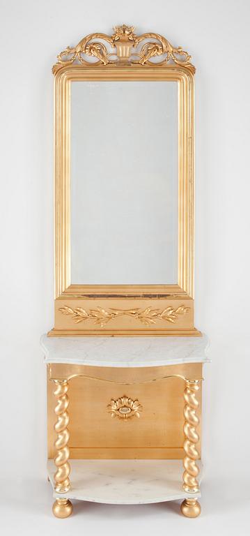 SPEGEL med KONSOLBORD, nyrokoko, 1800-talets andra hälft.