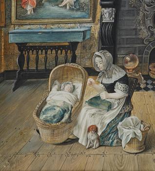 Jean Briand de Crèvecoeur, Bedchamber interior with figures, dog, and paintings by Jan Siberechts.