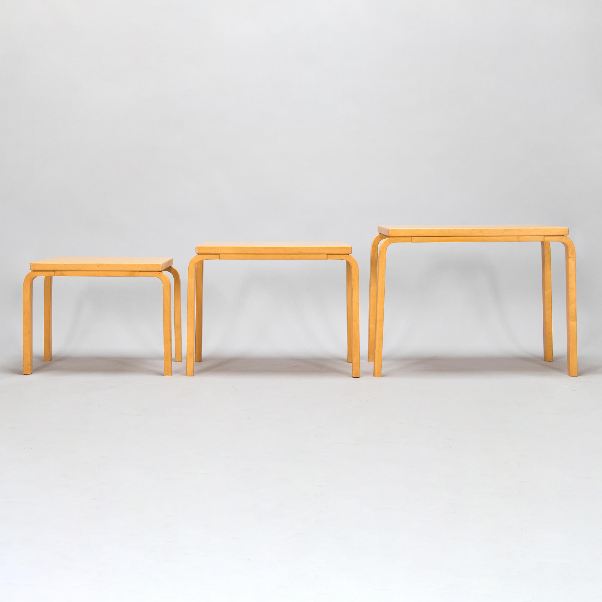 Alvar Aalto, sarjapöytä, 3 osaa, Artek 1900-luvun loppupuoli.