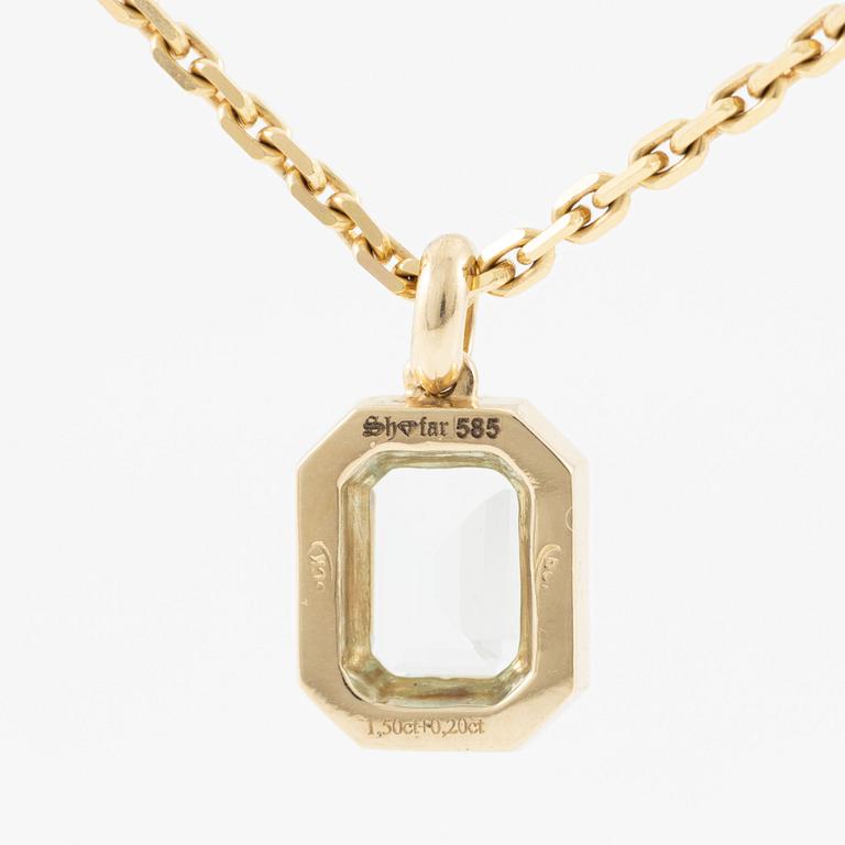 Hänge med kedja 14K guld med en fasettslipad akvamarin och runda briljantslipade diamanter.