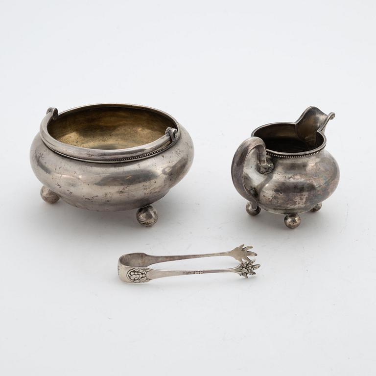 a silver sugar bowl and creamer, different unknown masters, St.Petersburg, Russia, 1882-1899.