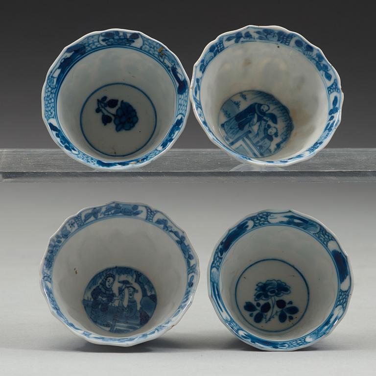 A set of four blue and white cups, Qing dynasty, Kangxi (1662-1722).