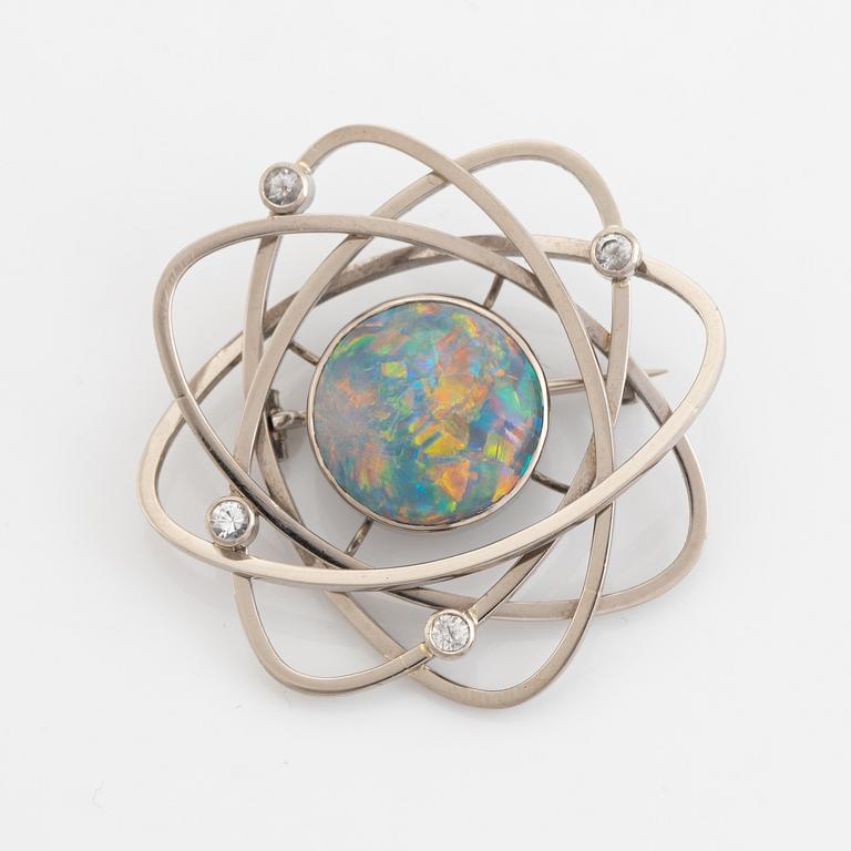 Brooch, Strömdahls, with opal and faceted white stones.