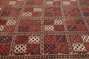 Matto, an antique Beshir, ca 285,5-289 x 144,5-164,5 cm (as well as several cm red and blue flat weave at the ends).