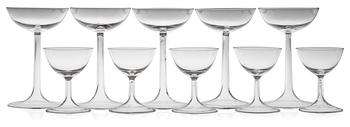 517. A set of 5+5 Josef Frank champagne and sherry glasses for Svenskt Tenn, by Venini, Italy.
