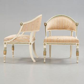 A pair of late Gustavian circa 1800 armchairs.