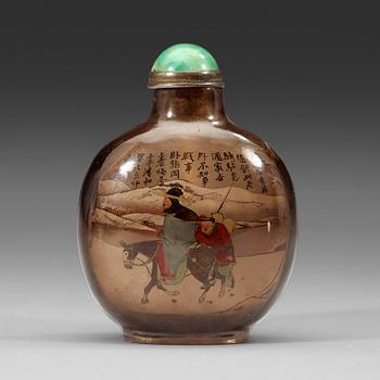 SNUSFLASKA, rökfärgat glas, insidesmålad. Signerad Ye Zhongsan, daterad renzi (1912).