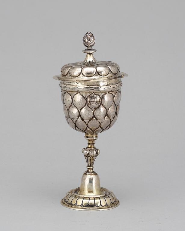 A German 17th century silver-gilt cup and cover, makers mark of Melchior Burtenbach, Augsburg 1637-1640.