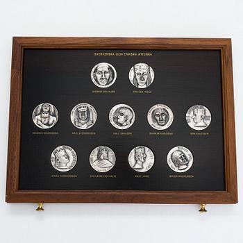 A 60-piece set of sterling silver medals, "Sweden and its Regents", Mynthuset, Sporrong 1970s.